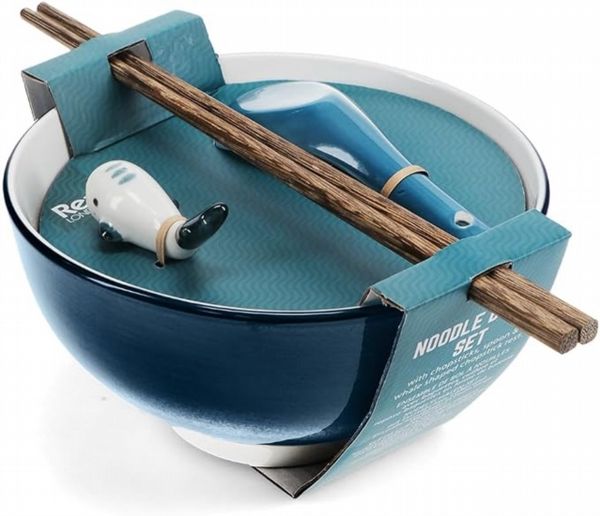 Ceramic noodle bowl set - Blue whale